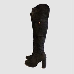 Elegant 100% Suede Black Over-the-Knee Women's Boots EU 7